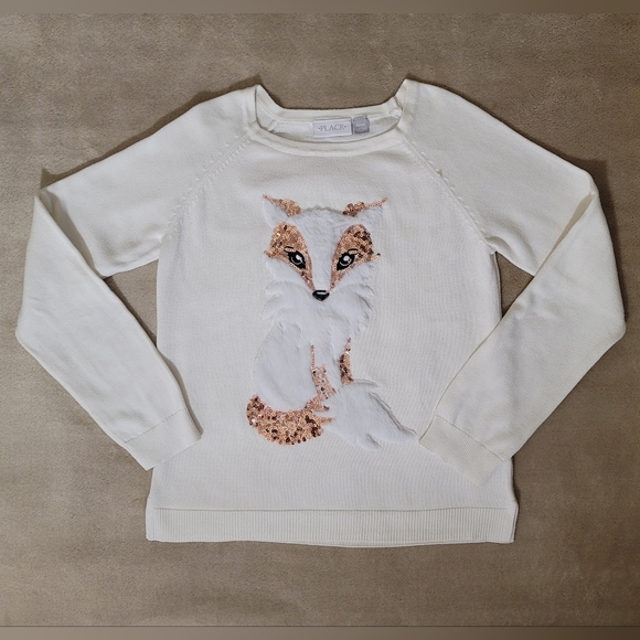 Children's Place Girl Fox Cream Long Sleeve Sweater Size XL-14 - Picture 1 of 2